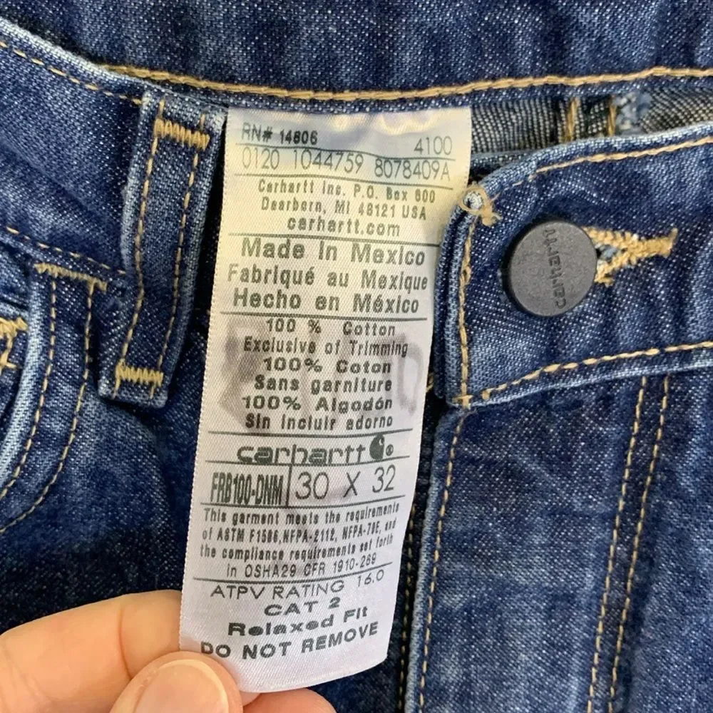 Carhartt Men's Flame Resistant Blue Denim Relaxed Fit Signature Jeans 30 X 32